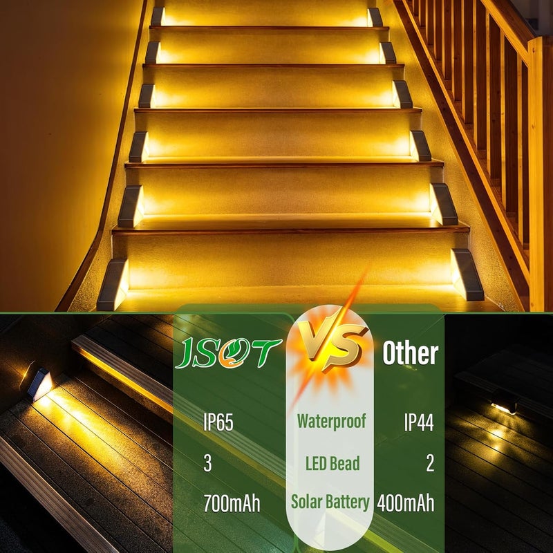 JSOT Solar Step Stair Lights Outdoor Yard Decor 10 Pack, IP65 Waterproof Deck Lighting for Outside Solar Powered, Solar Garden Light Decor for Fence, Backyard, Front Porch Step, Balcony, Wall, Patio - Image 3
